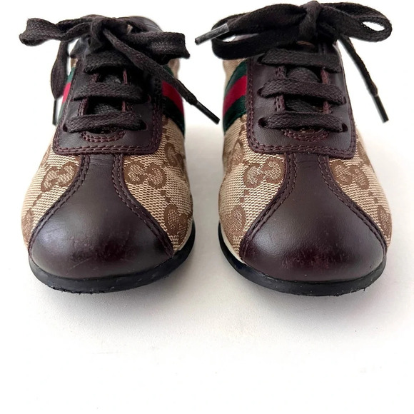 GUCCI || Baby Supreme GG Logo Web Stripe Lace Up Canvas Leather Sneakers Size 24 - Picture 3 of 13